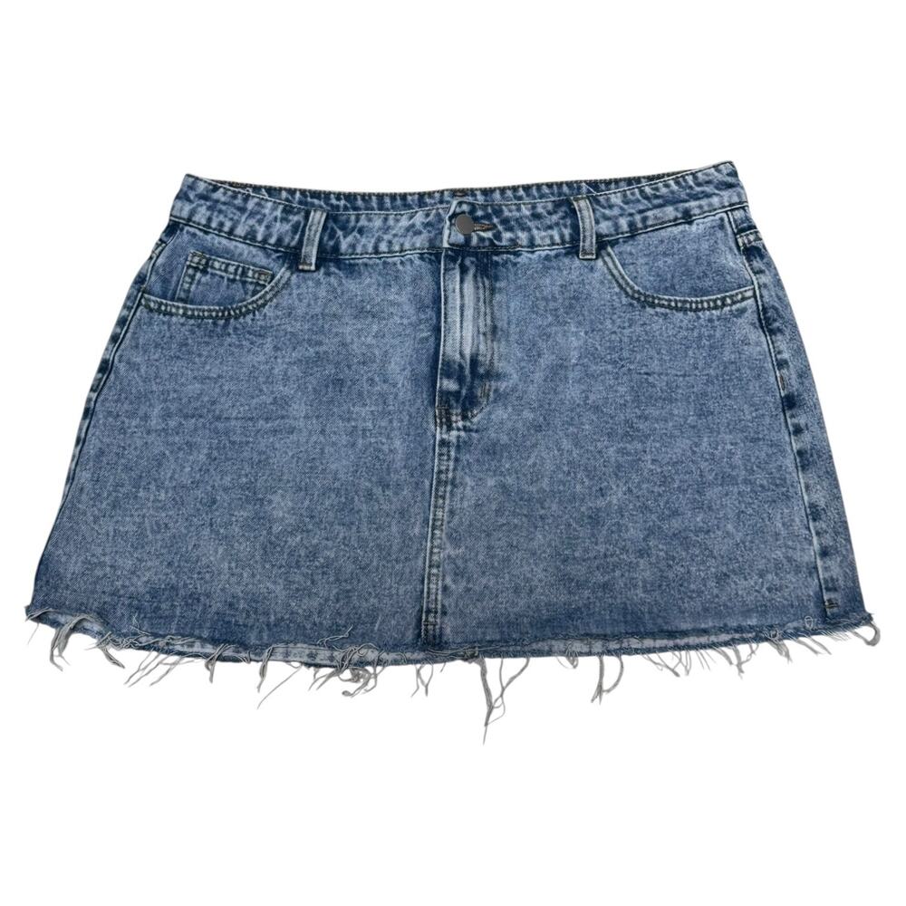 SHEIN Acid Wash Denim‎ Mini Skirt Size XL Raw Hem High Waist 90s Y2K Style